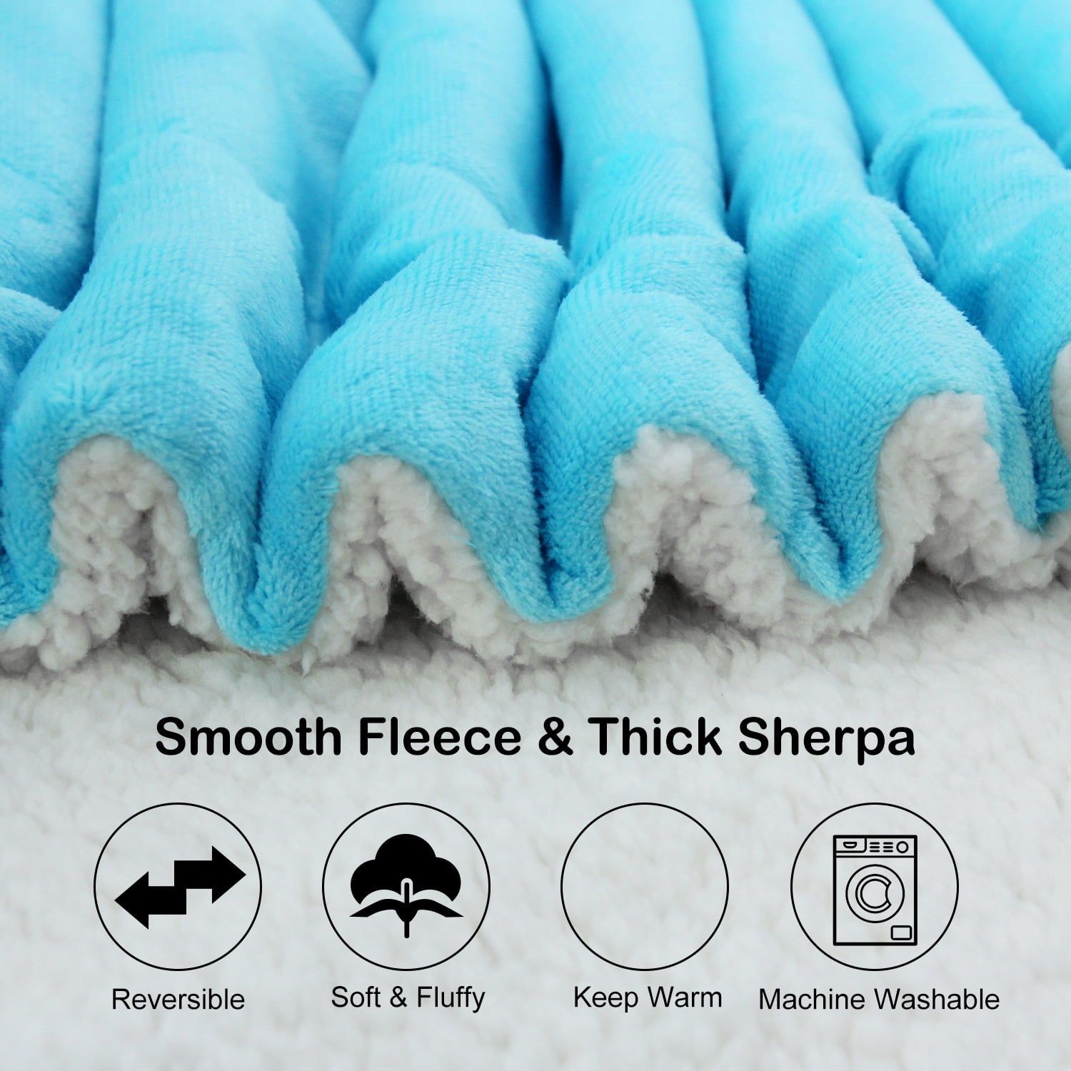 Sherpa Fleece Throw Blanket, King Size Soft Fuzzy Throw Blankets, Azure Warm Blanket, Cozy Fluffy Comfy for Sofa, Couch, Bed, Camping, Travel, 90" x 106"