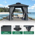 thumbnail image 3 of Clouddwell 10' X 10' Hardtop Gazebo with Double Roof Outdoor Gazebos for Patio Lawn and Garden Included Netting and Curtains, Gray, 3 of 9