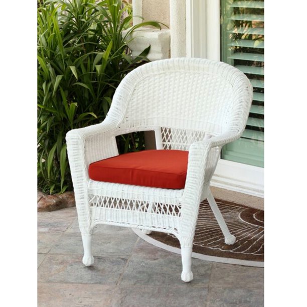 36 White Resin Wicker Outdoor Patio Garden Chair With Red Cushion Walmart Com Walmart Com
