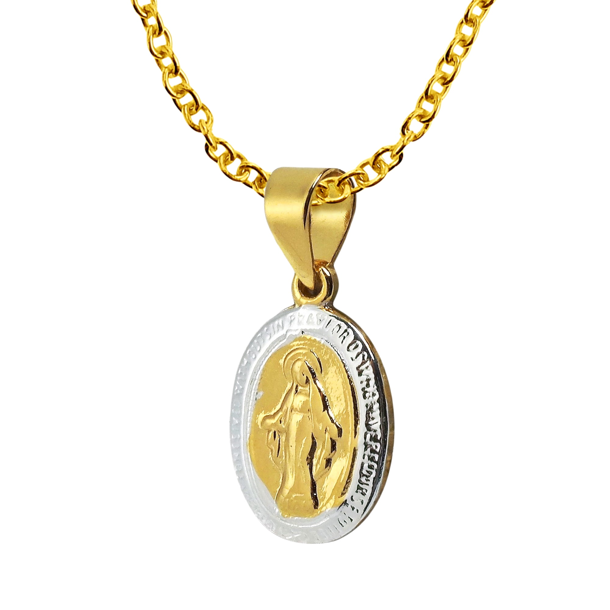 Virgin Mother Mary Miraculous Prayer 24k Gold Over Silver Necklace