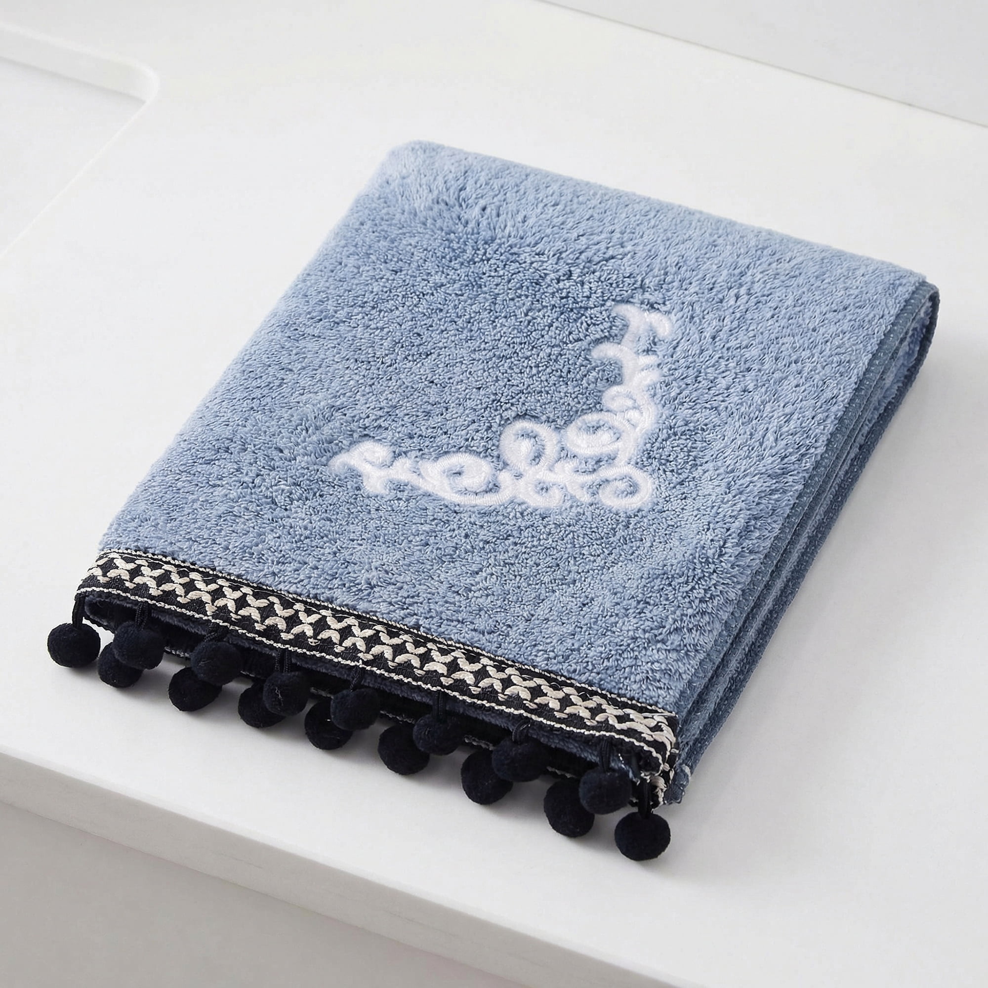 Unique Bargains Boho Embroidery Coral Fleece Hand Towels Blue 2pk
