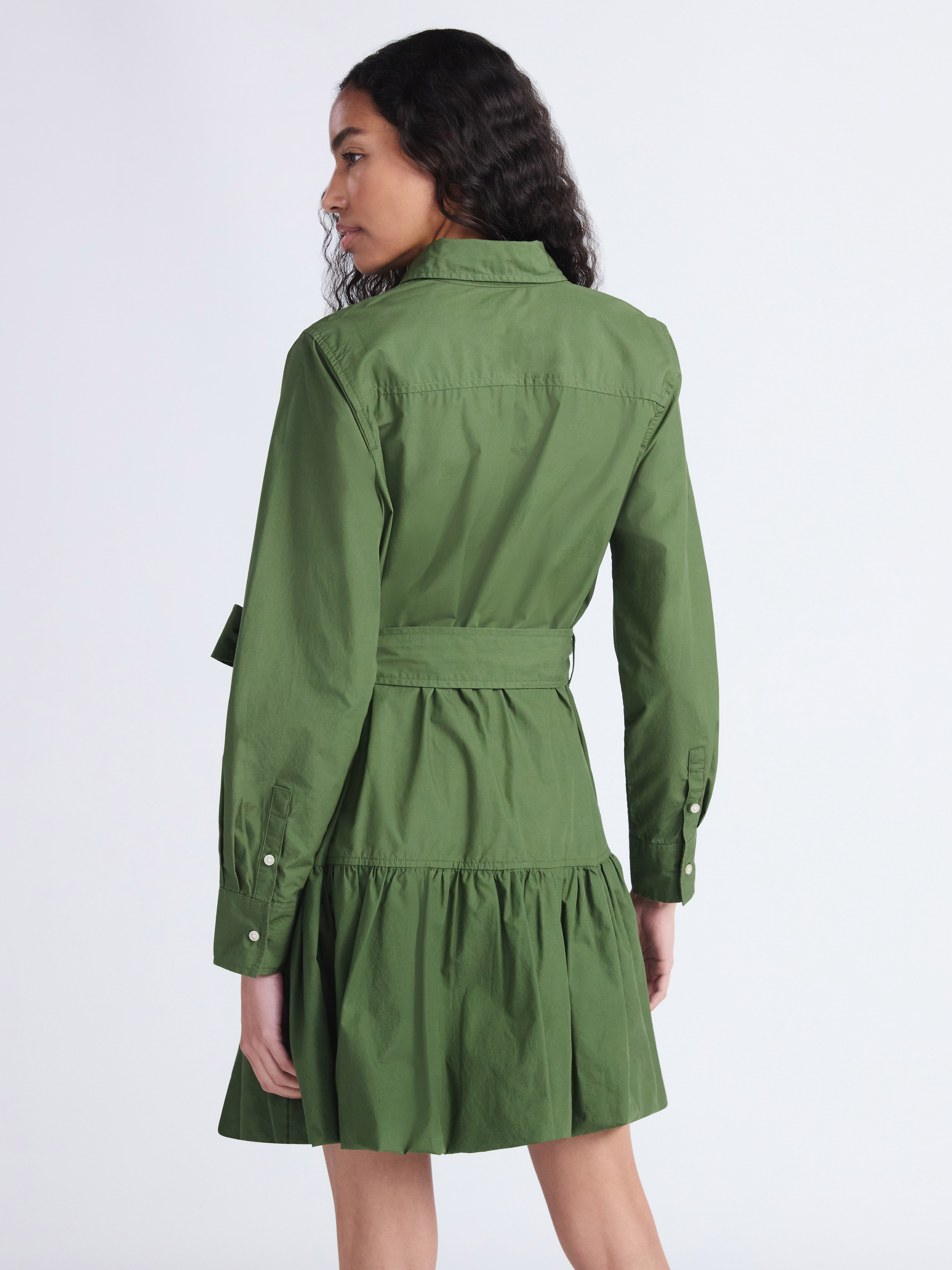 Free Assembly Women's Belted Bubble Hem Cotton Mini Dress with Long Sleeves, Sizes XS-XXL