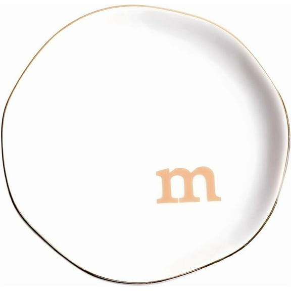 Ceramic Jewelry Tray White Letter M Irregular Round Jewelry Tray Plate