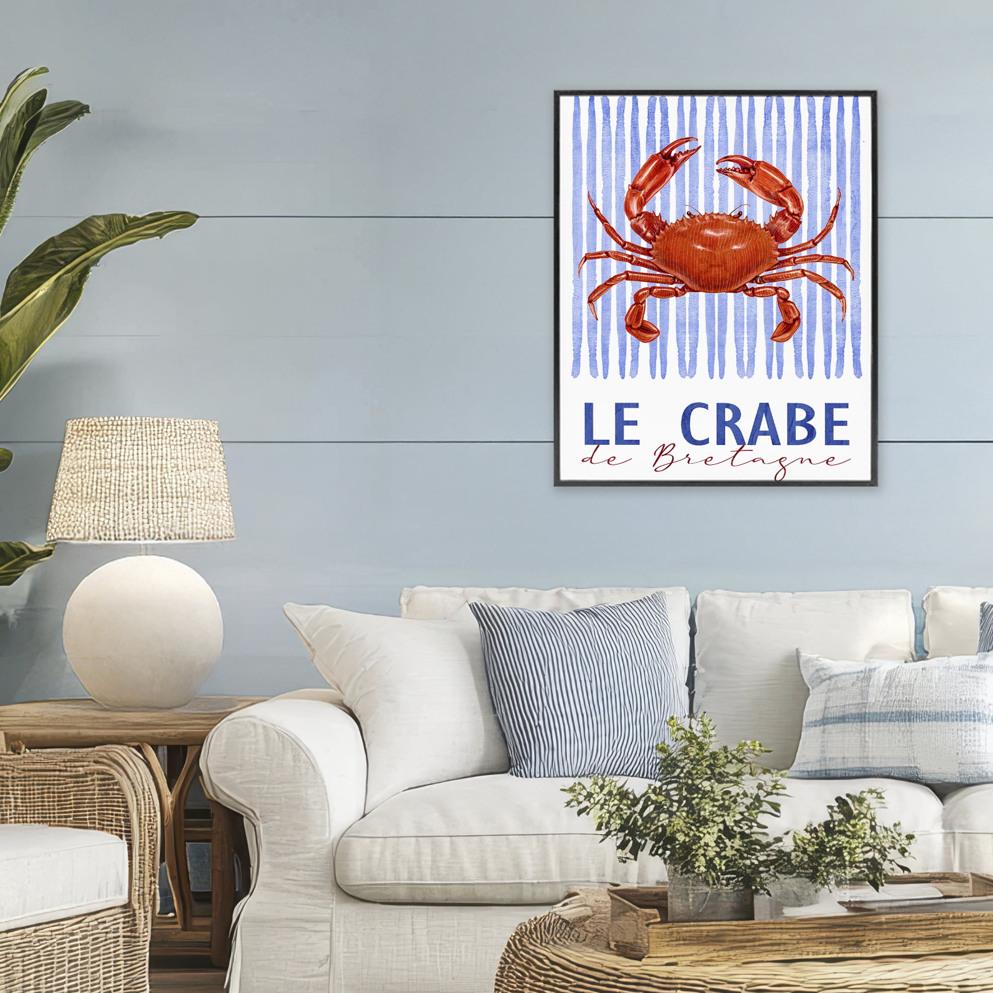 Stupell Industries Le Crabe Nautical Stripes Black Framed Giclee Art, design by Kim Allen