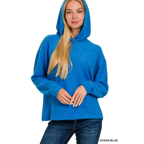 Zenana Women's Casual Hooded Brushed Melange Hacci Relaxed Fit