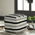 thumbnail image 4 of LR Home Small Over-tufted Striped Indoor Square Pouf, Black/White, 18" x 18" x 14", 4 of 9