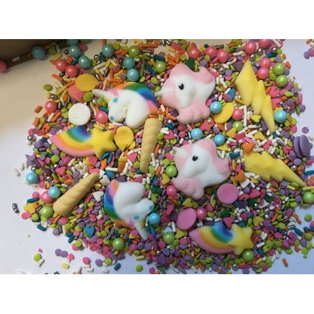Edible Sugar Flowers - Unicorn Sprinkle Mix Horn Rainbow Cupcake Sprinkles Edible Confetti Party Sugar Decorations 6 Ounces