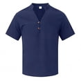 thumbnail image 5 of Plus Size Big & Tall Men's Summer Linen Cotton Short Sleeve Crewneck Loose Fit Casual Shirt Tops T-Shirt Solid Color Breathable Blouse Beach Vacation Hiking Outfits Modern, 5 of 5