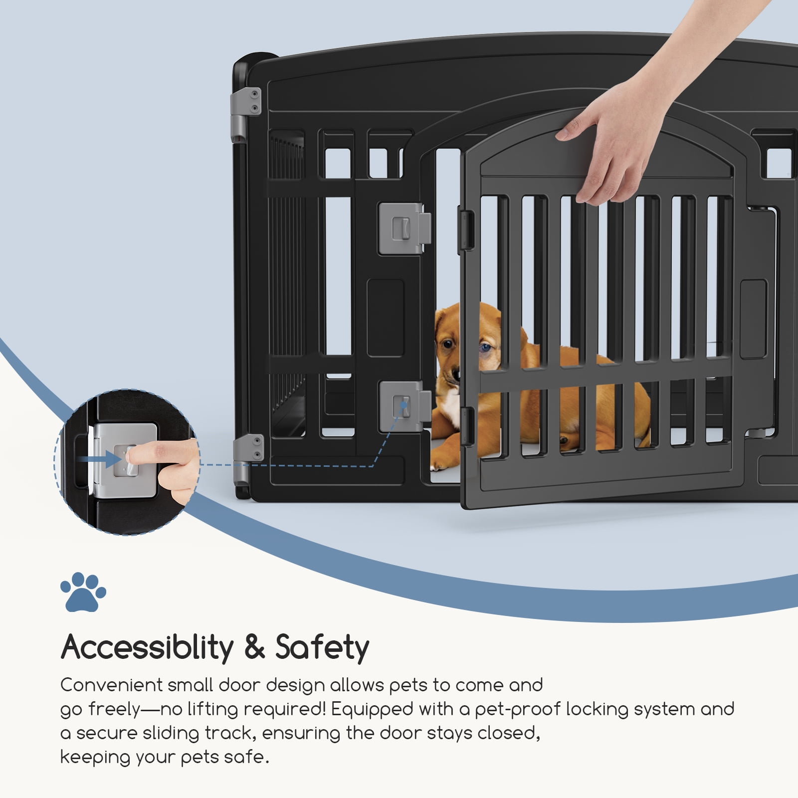 CONCETTA 24 Inch 6-Panel Portable Dog Playpen for Indoor, Plastic Lightweight Indoor Puppy Pen with Door, Customizable, Black