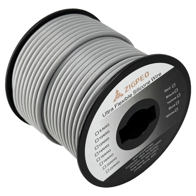 Bobina de silicona Wire ZIGPEO 12 AWG, 50 pies, gris, 600 V, alta temperatura