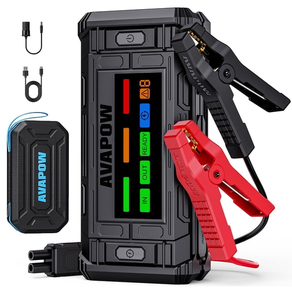AVAPOW TJ18 6000A Battery Jump Starter Portable with 4" HD Display | PD 18W Fast Charging, 12V Jump Box, For 8.0L Gas & Diesel Engines