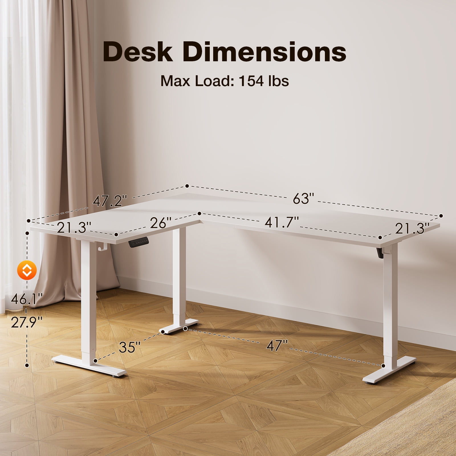 L-Shaped Standing Desk 63 x 47 inch, Height Adjustable Electric Corner Standing Desk, Sit-Stand Computer Desk for Home Office, White