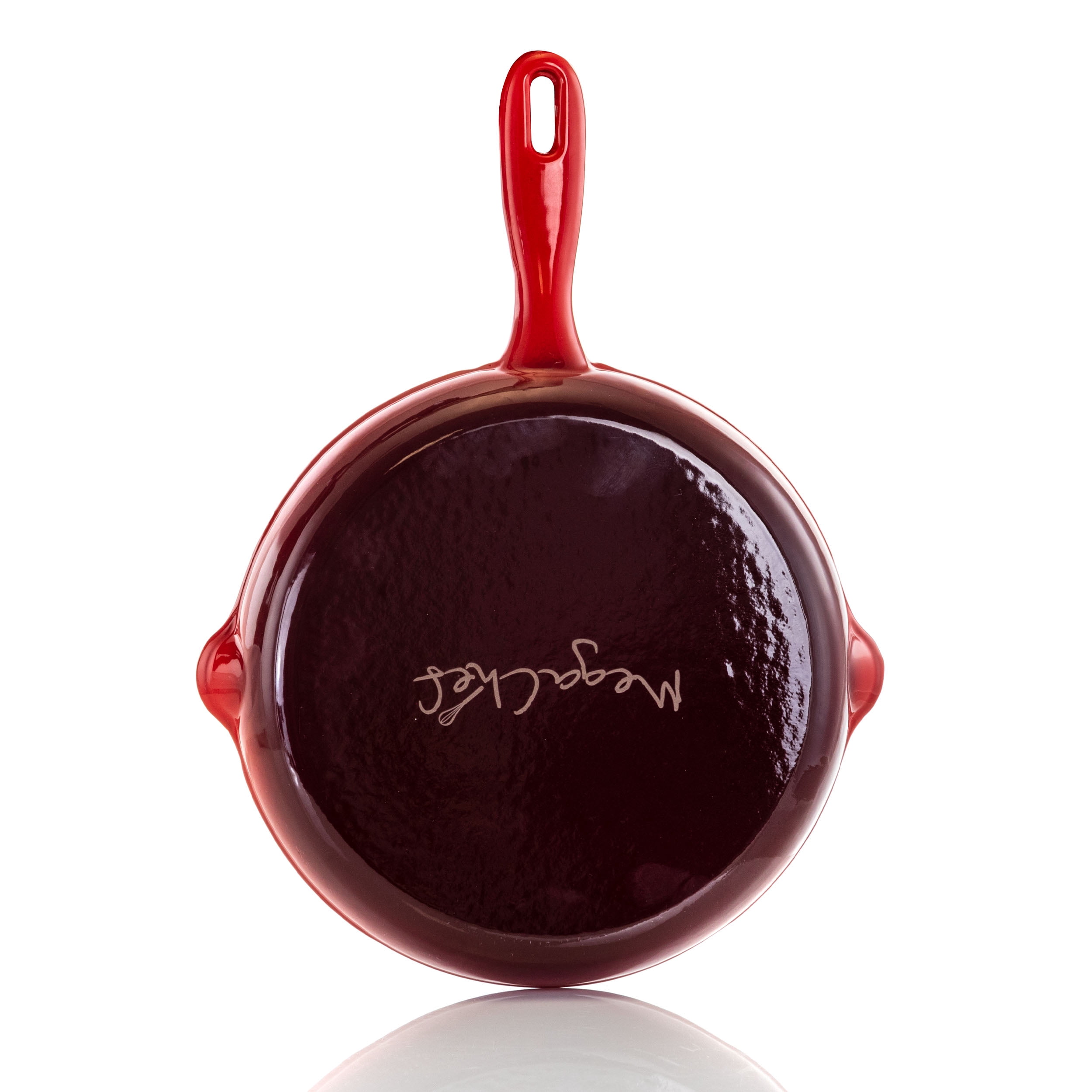 MegaChef Round 10.25 Inch Enameled Cast Iron Skillet in Red