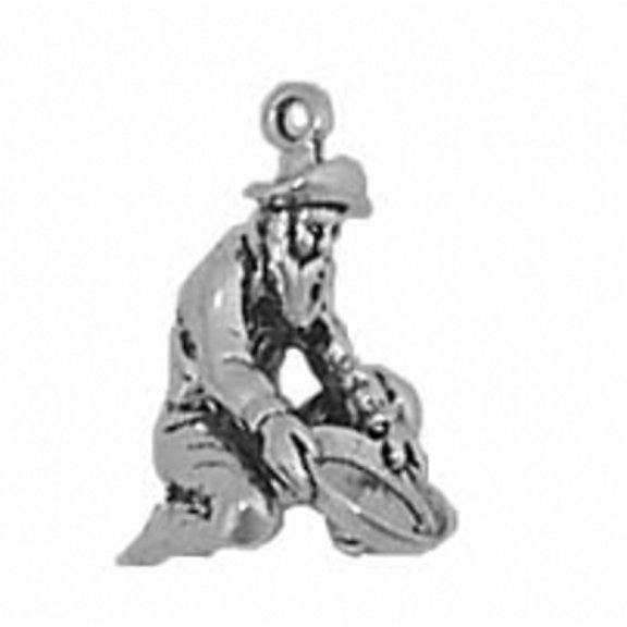 Sterling Silver 16" .8mm Box Chain 3D Kneeling Gold Panning Miner Man Pendant Necklace