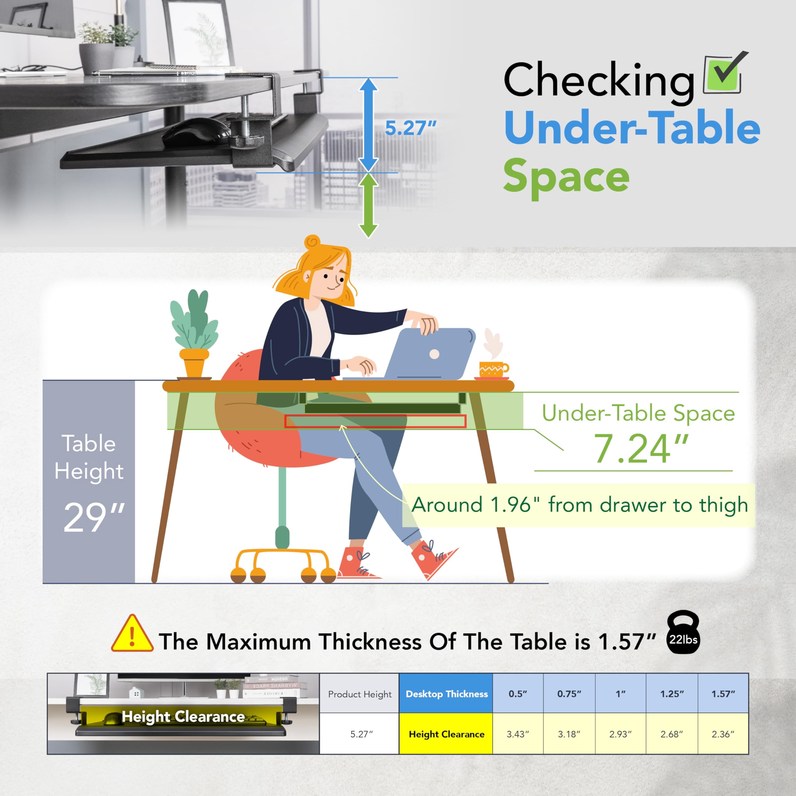 Under Desk Tray  Large 27.5" X 12.2" Slide-out Clamp-on Drawer With Steel C-clamps Platform Fits Full-size And Mouse Tool-free Installation Taa-compliant