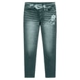 thumbnail image 6 of VBVC Women's Denim-Look Capri Leggings,High Waisted Stretchy Faux Jeans Capris For Women,Ladies Floral Embellished Casual Yoga Pants,Green,S-2XL, 6 of 7