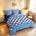thumbnail image 2 of Manfei Contemporary Grid 7-Piece Twin Bedding,Modern Drip Bedding Comforter Set,Black White Blue,Navy Blue Reversible, 2 of 7