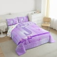 thumbnail image 3 of Manfei Purple Bow Butterfly 3-Piece Full Size Comforter Sets for Children Kids Teens,Letter Monogrammed Initial J Bedding Comforter Set,Bling Glitter Lightweight Bedding Sets,Splash Decor, 3 of 8