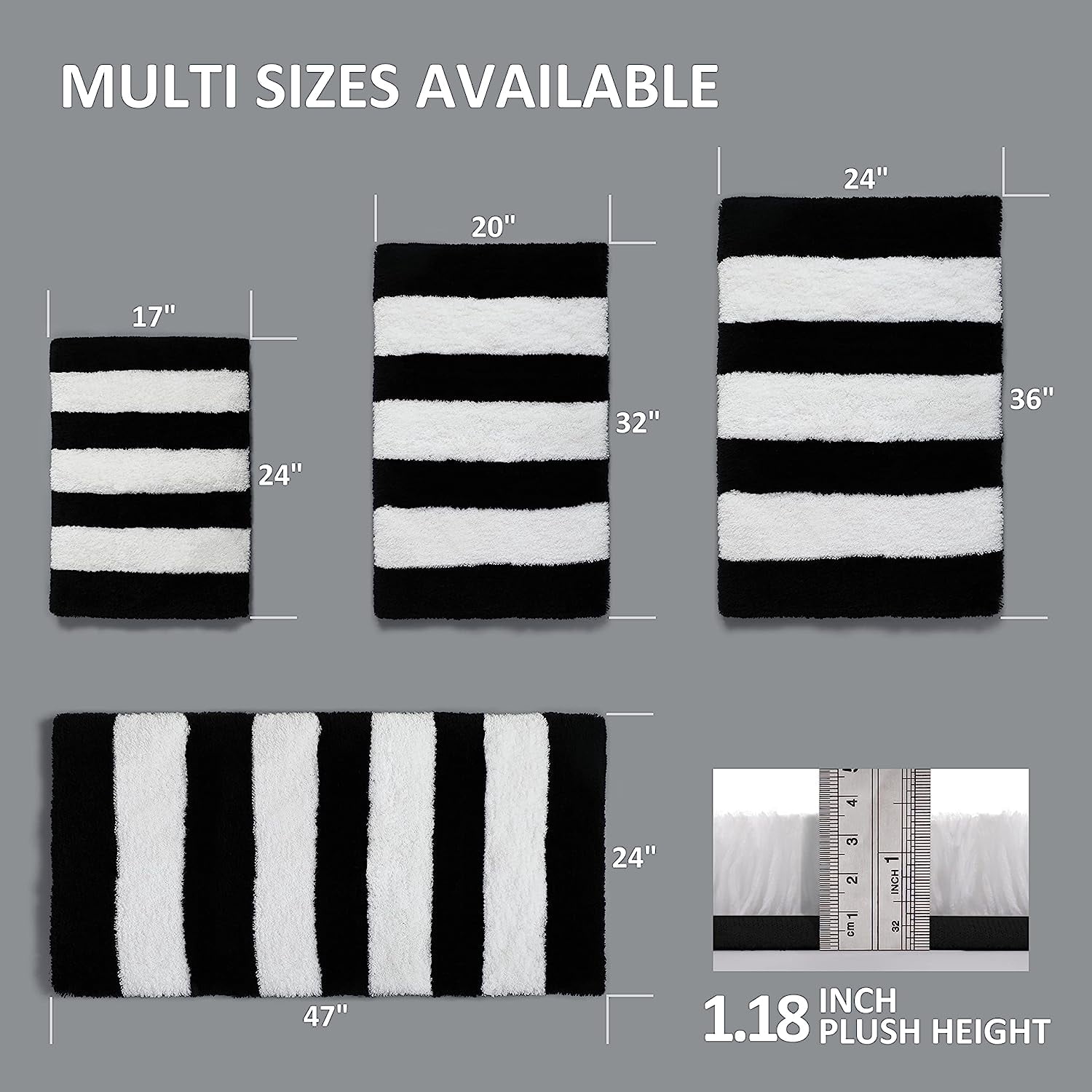 Extra Thick Plush Bathroom Rugs Non Slip Absorbent Soft Microfiber Bath Mat Machine Washable Fluffy Shaggy Rug 17x24 Black and White