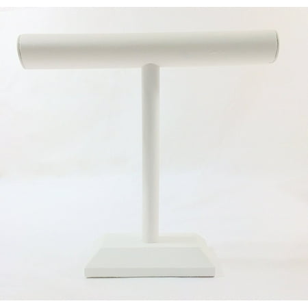 Sports Strand Necklace - NEW White Faux Leather Wood Necklace & Bracelet T-Bar Jewelry Display Stand 12