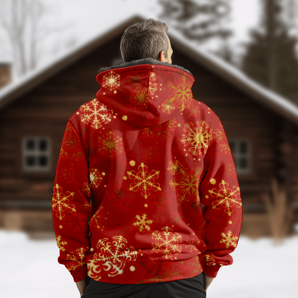 Mens Fleece Jacket-Christmas Snowflake Graphics Full Zip Hoodie Jacket for  Men,Winter Warm Cozy Fleece Hoodie Jacket,Red(M,DBHX)