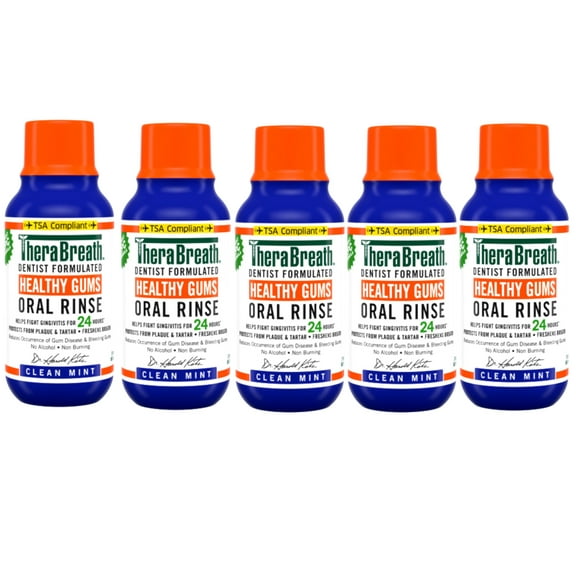 TheraBreath Healthy Gums Mouthwash, Clean Mint, Antigingivitis, Travel Size, 3 fl oz - 5 Pack