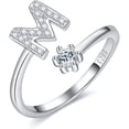 thumbnail image 1 of Anillo de iniciales para niña Anillo de letras apilable de plata con iniciales ajustables anillo con incrustaciones de cristal anillo de iniciales Regalo de dama de honor, 1 of 4