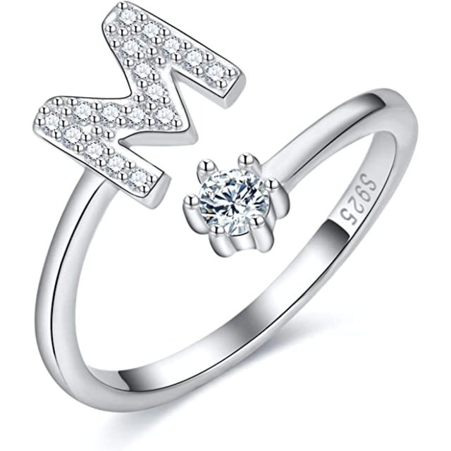 Anillo de iniciales para niña Anillo de letras apilable de plata con iniciales ajustables anillo con incrustaciones de cristal anillo de iniciales Regalo de dama de honor