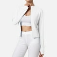 thumbnail image 5 of felwors Women's Stand-Up Collar Stretchy Slim-Fit Yoga Jacket - Long-Sleeved with Thumbholes, Zippered for Sports, Running & Fitness White, S, 5 of 8
