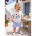 thumbnail image 5 of BemeyourBBs Toddler Baby Boy Birthday Outfit 6 12 18 24 Months 2 3 4 Years Baby Boy Summer Clothes Cute Animals Dinosaurs Embroidery Short Sleeve T Shirt Tops with Striped Pockets Shorts 2Pcs Set, 5 of 7
