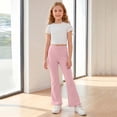 thumbnail image 5 of Resicozy Girls Ruffle Flare Leggings, High Waist Bell Bottom Pants for Kids, Dance Gymnastics Casual Leggings 3-15 Years Pink 120, 5 of 5