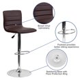 thumbnail image 2 of Contemporary Brown Vinyl Adjustable Height Barstool with Horizontal Stitch Back and Chrome Base, 2 of 9
