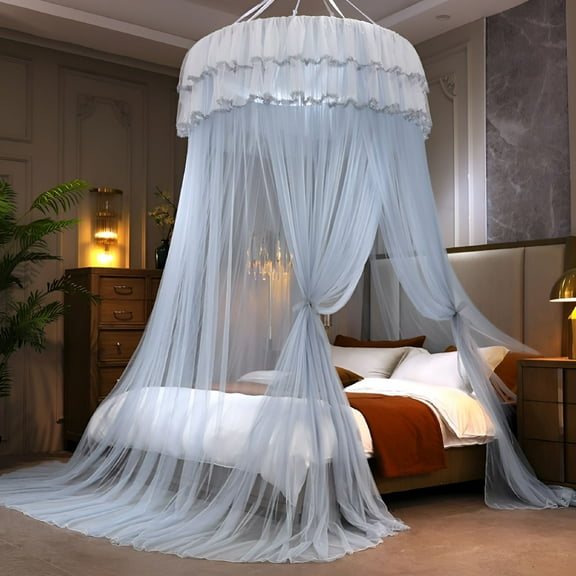 LAMIRO Bed Canopy for Girls&Adults,Round Dome Ombre Canopy Bed Curtains Mosquito Net Play Tent for Kids Teen Adult King Queen Full Double Bed