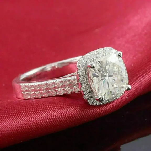 Special Wedding Gift Ring Cushion Cut Moissanite Diamond Ring 14K White Gold Engagement Ring for Her