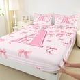 thumbnail image 3 of jejeloiu Monogrammed A Twin Sheet Sets,Cute Bowknot Bowtie Twin Fitted Sheet,Light Pink Flat Sheet,Microfiber Room Decorative,3pcs, 3 of 7