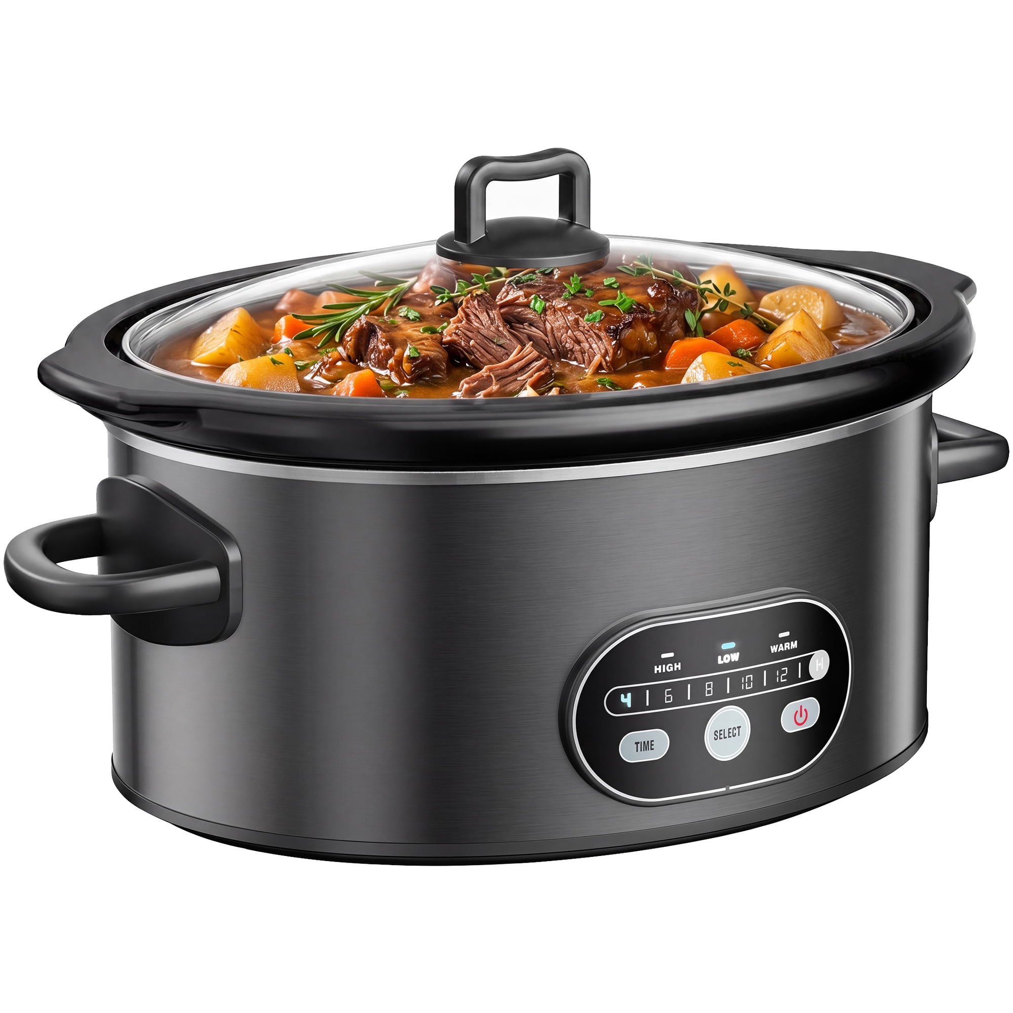 edx 8QT Slow Cooker, Stoneware Crock with Removable Pot, Stainless Steel, Black