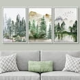 thumbnail image 3 of PixonSign Framed Wall Art Set Pastel Mountain Range Forest Mist Multicolor Nature Wilderness Modern Artwork Landscape Decor Rustic Calm/Zen for Living Room, Office - 16"x24"x3 Panels White, 3 of 5