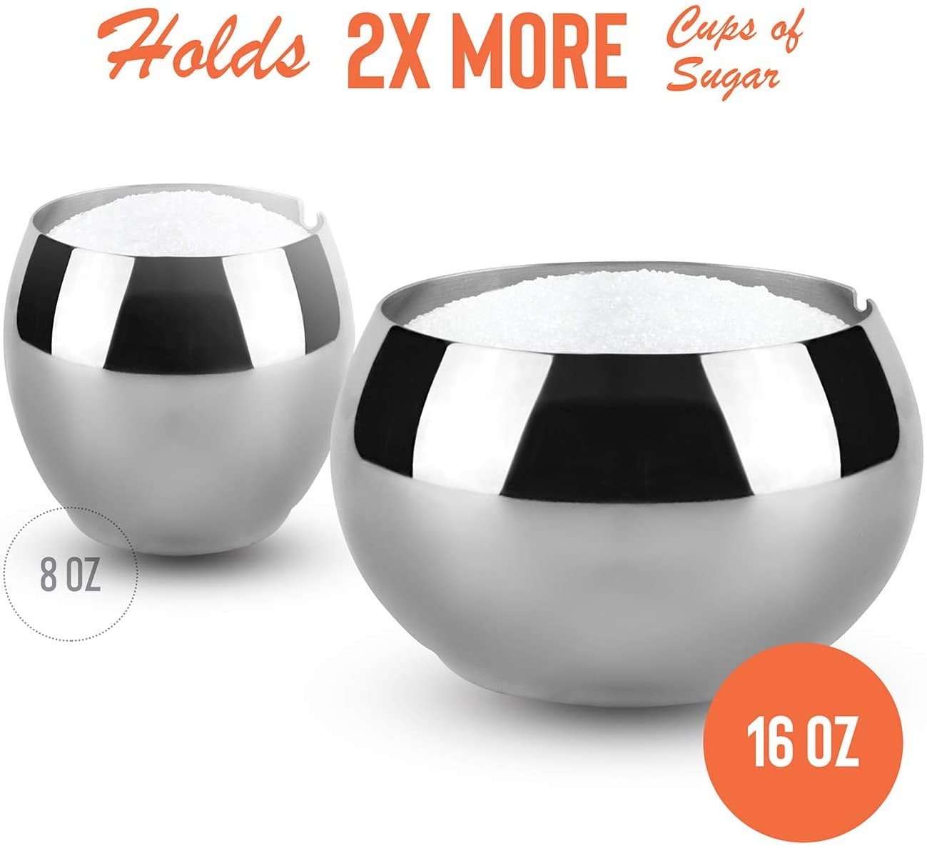 Large Sugar Bowl Glass with Clear Lid and Spoon - Holds 2 cups of Sugar (16.9oz)