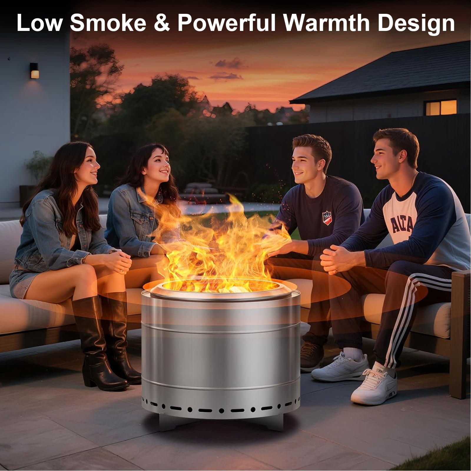 19.5" Inch Stainless Steel Outdoor Smokeless Fire Pit, Portable Outdoor Firepit with Removable Ash Pan & Stand for Patio and Outside