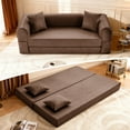 thumbnail image 6 of 78.5" Convertible Sofa Bed, Faux Leather Futon Couch with Pillows & Side Storage Pocket, Floor Sleeper Brown Sofa in a Box,Boneless Couch for Living Room Bedroom, 6 of 11