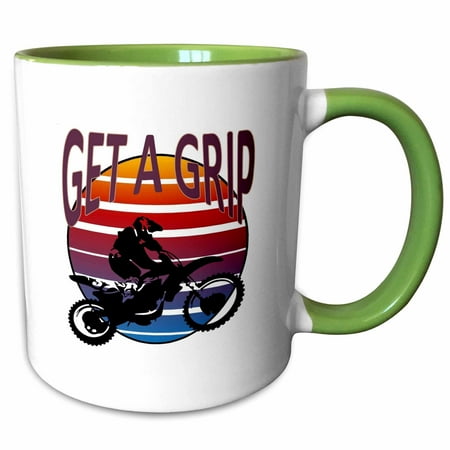 3drose Get a Grip Motor Dirt Bike Retro Sunset Art 11oz Two-tone Green Mug