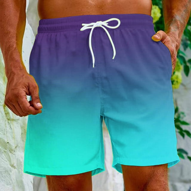 Meichang Men's Plus Size Swim Shorts Trendy Novelty Gradient Printed Swimming Trunks 5 Inch Quick Dry Summer Beach Shorts for Men Multicolor L