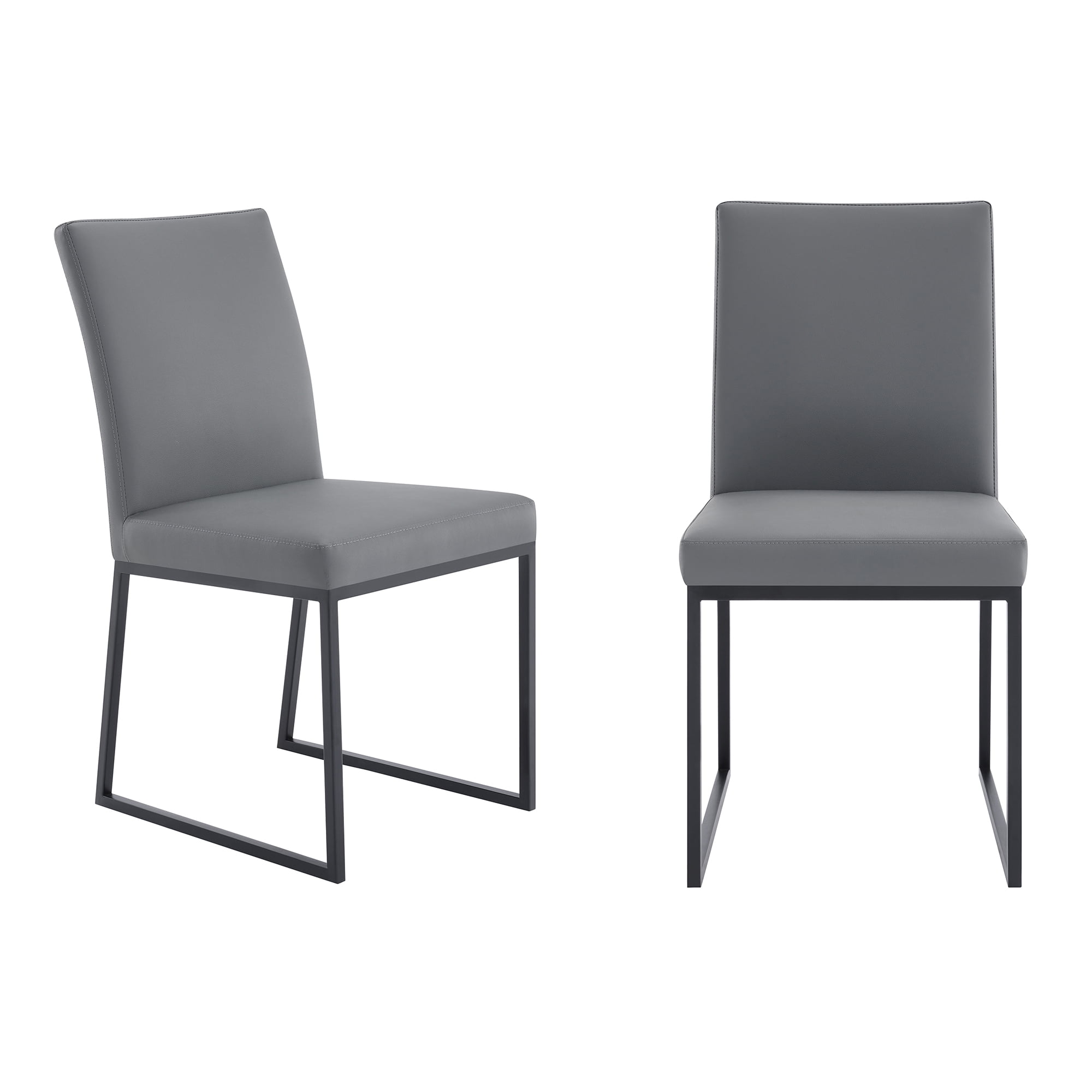 Armen Living Trevor Contemporary Dining Chair in Matte Black Finish and Grey Faux Leather - Set of 2