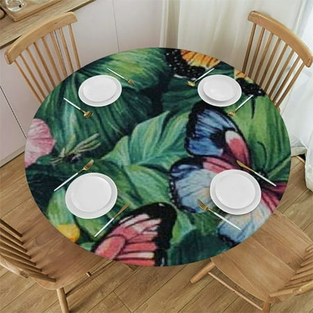 

Patifu Butterflies Green Background Round Tablecloth 100% Polyester Stain-Resistant and Washable for Indoor Outdoor Tablecloth Restaurants Weddings Parties Full Width Single-Sided Printing 46 -50