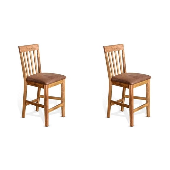 Home Square 24" Slatback Barstool with Cushion Seat in Rustic Oak - Set of 2