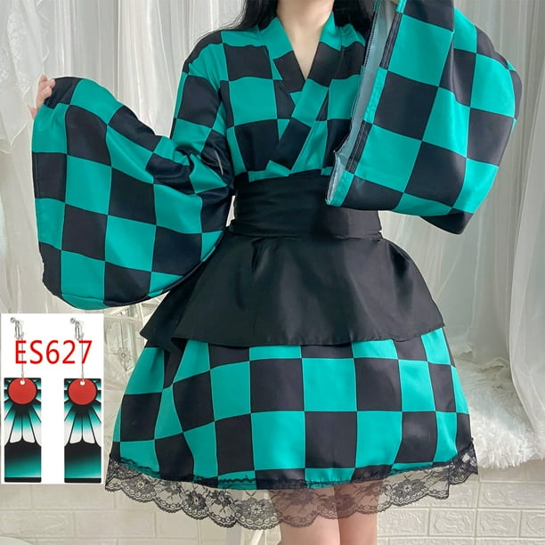 Disfraz de anime kamado tanjirou para mujer vestidos japoneses de lolita kimonos de sirvienta trajes de carnaval de halloween nezuko