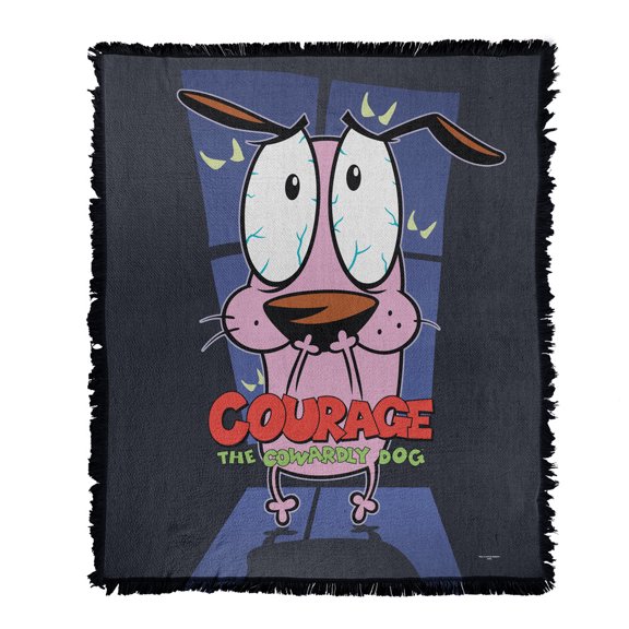 Courage The Cowardly Dog Blanket, 50'x60' Window Woven Tapestry Cotton Blend Fringed Throw