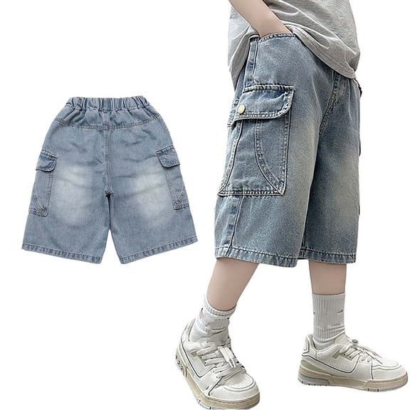 Kids Denim Shorts Straight Leg Summer Boy Elastic Waist Cargo Shorts Boy Shorts Size 6-7 Years