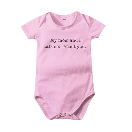 

Toddler Baby Girls Climbing Clothes And Short Sleeve Onesie Romper With Fun Text Footless Jumpsuit Multicolor Available For 3-6 Months
