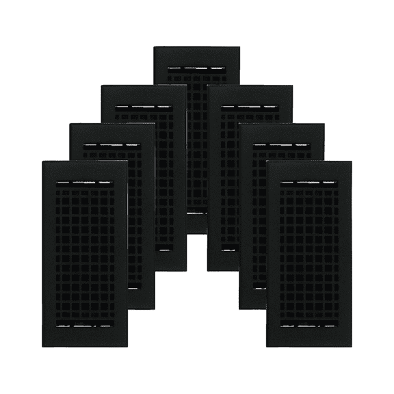 SET OF 7 Mosaic Air Supply Vent 4"x10" Duct Opening (Overall 5-1/2"x 11-3/4") Heavy Gauge Solid Cast Register || Powder Coated Black No holes